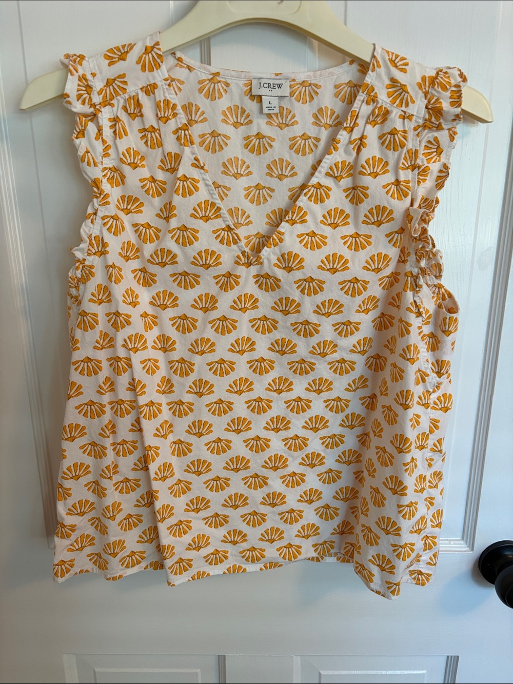 J. Crew Factory White & Yellow Floral Print Ruffle Sleeve Blouse